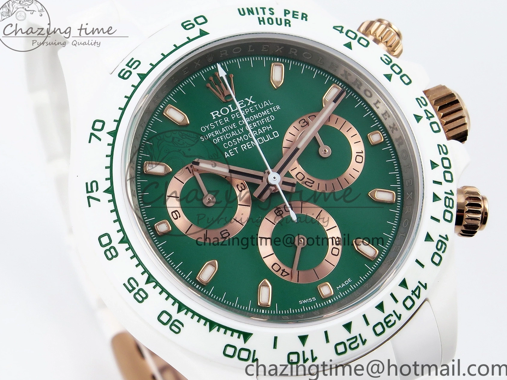 1220 MoistureWicking Daytona AET White Ceramic Case and Bracelet Green Dial SA4130 V 1891